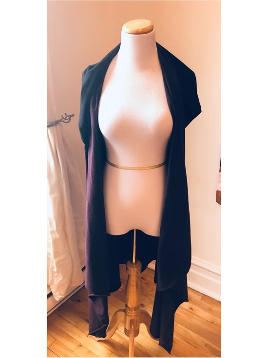 The Fairies Pyjamas Other - Long Hooded Cardigan Wrap in Deep Plum and Black OSFA